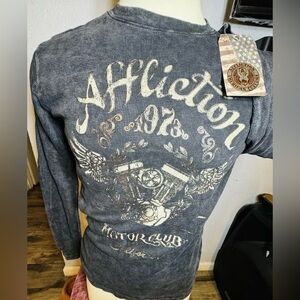 Affliction Top Men Black Thermal NWT